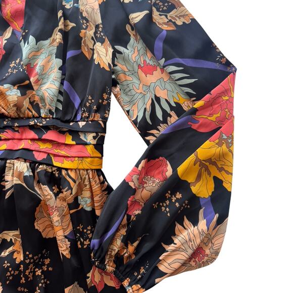 Pinch Abigail Black Floral Satin Maxi Dress Small - Picture 8 of 9